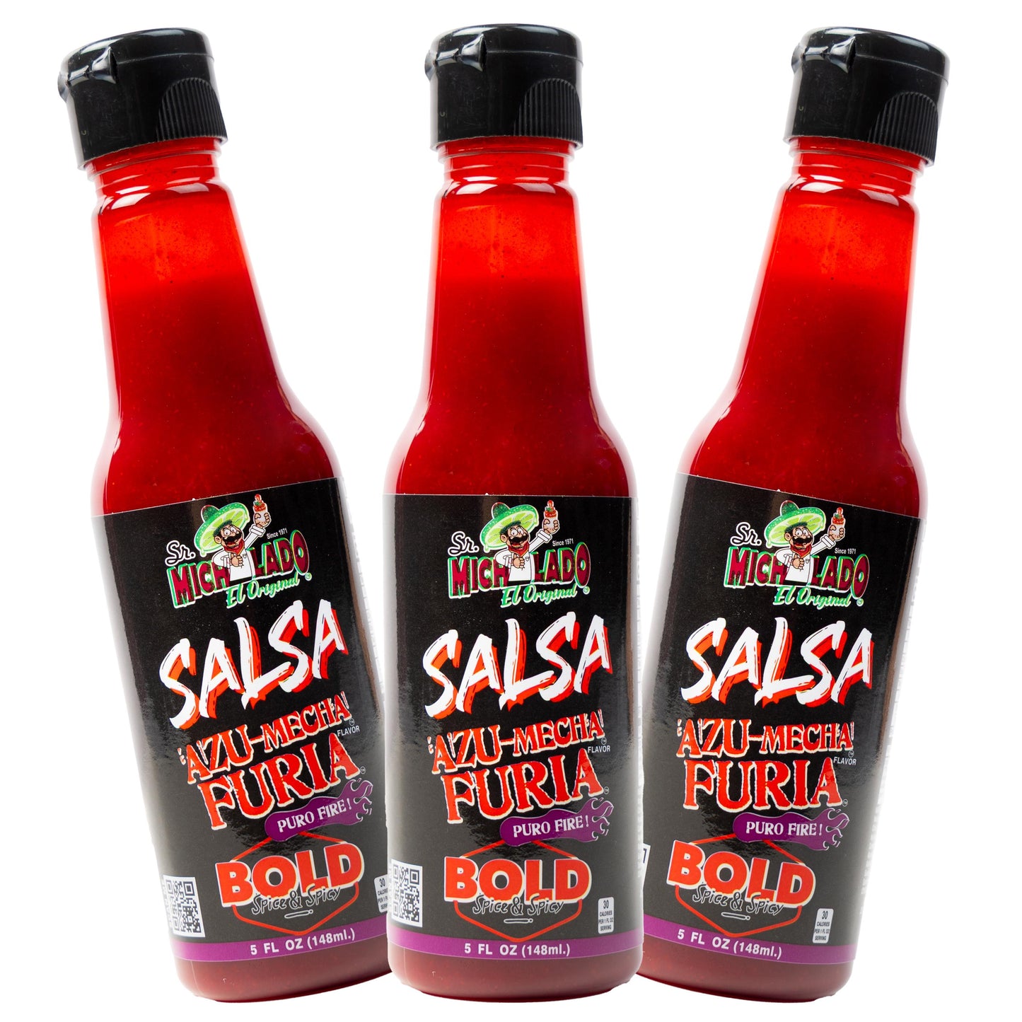 3pk - SALSA Bold - Azu-Mecha Furia BOLD - Spice & Spicy - Sr. Michelado - 3 pk Bottle SALSA Bold Flavor