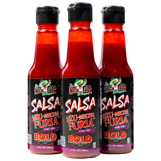 3pk - SALSA Bold - Azu-Mecha Furia BOLD - Spice & Spicy - Sr. Michelado - 3 pk Bottle SALSA Bold Flavor