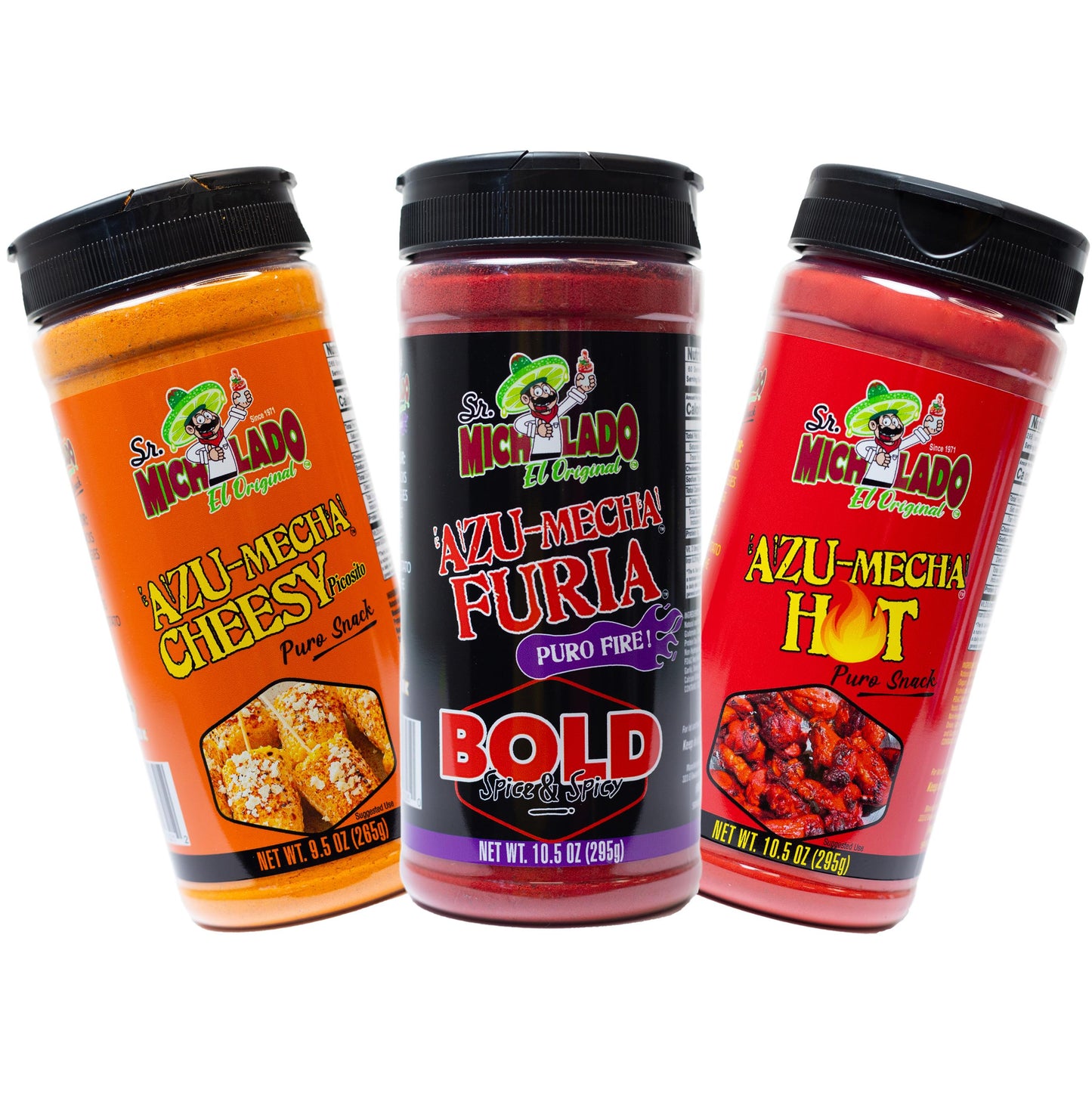 Azu-Mecha Bundle 3pk - Bold, Hot, Cheesy - Snack Seasoning - Sr. Michelado - Bottle Flavor Spice powder