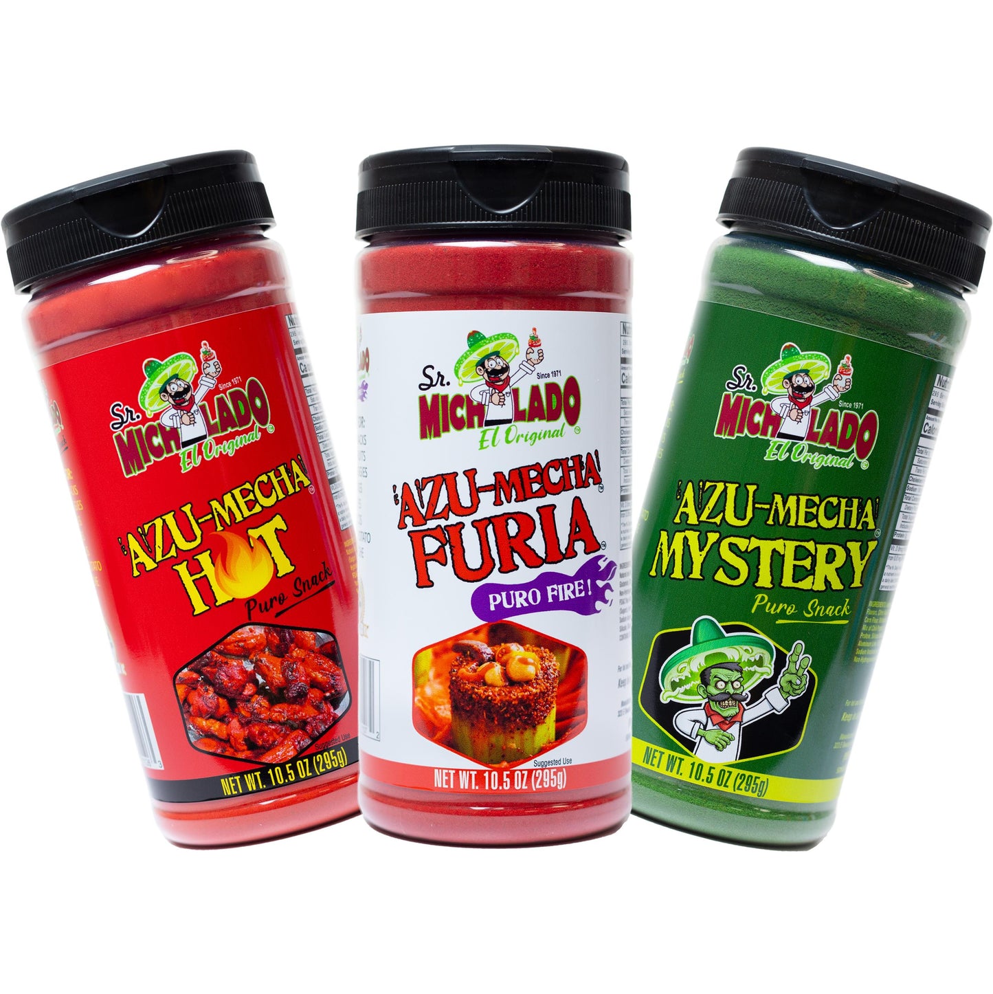 Azu-Mecha Bundle 3pk - Furia, Hot, Mystery - Snack Seasoning - Sr. Michelado - Bottle Flavor Spice powder