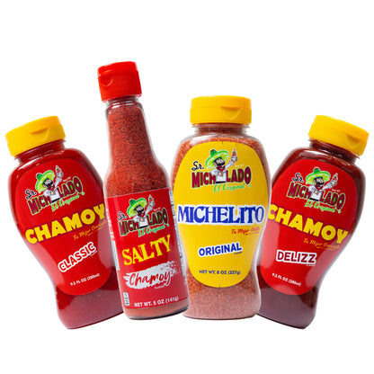 Chamoy Bundle 4pcs - Sr. Michelado - 9.5oz Chamoy Classic, 9.5oz Chamoy Delizz, 8oz Michelito Sweet Chili Powder, 5oz Salty Chamoy