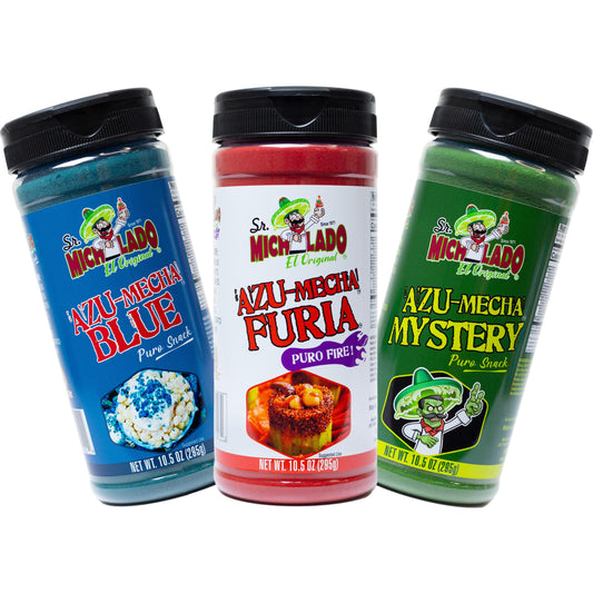 Azu-Mecha Bundle 3pk - Furia Blue Mystery Snack Seasoning - Sr. Michelado Bottle Flavor Spice Powder