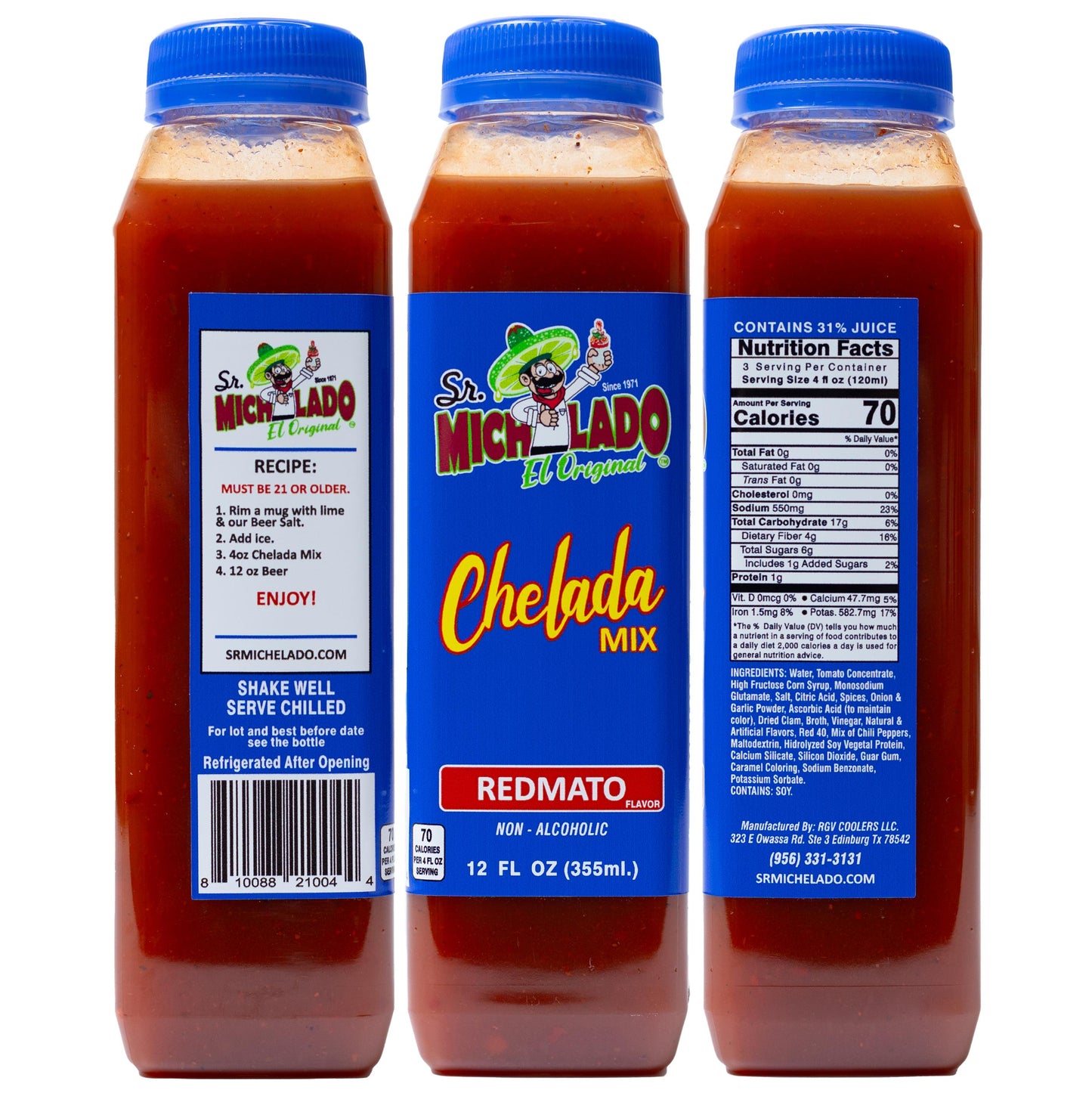 Chelada Mix Bundle 4pcs (Chile Limon & Redmato) - Sr. Michelado - 12oz Chelada Chile Limon, 12oz Chelada Redmato, 4.5oz Salty Chile Limon, 9.5oz Chamoy Classic