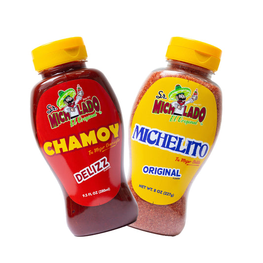 COMBO Chamoy Delizz & Michelito Sweet Chili Powder - Sr. Michelado - Bottle Chamoy Candy Sauce Flavor:  1 Chamoy Delizz, 1 Michelito Sweet Chili Powder