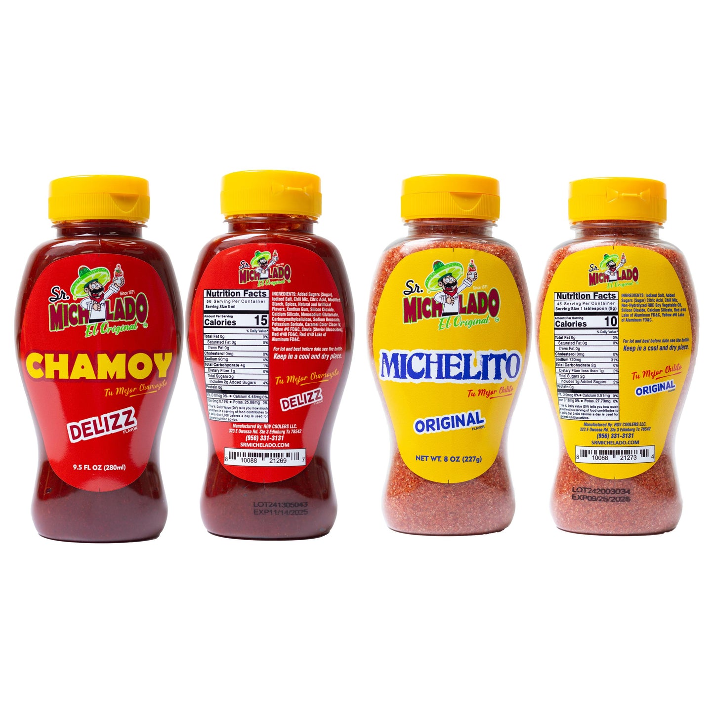 COMBO Chamoy Delizz & Michelito Sweet Chili Powder - Sr. Michelado - Bottle Chamoy Candy Sauce Flavor:  1 Chamoy Delizz, 1 Michelito Sweet Chili Powder
