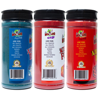 Snack BUNDLE Seasonings (3pk) Azu-Mecha Furia - Azu-Mecha Blue - Azu-Mecha Hot - Sr. Michelado Snack Seasonings - Bottles Flavor Powder