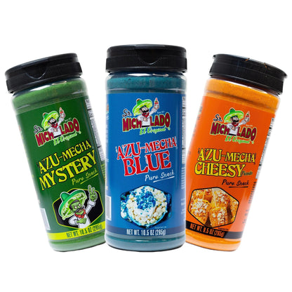 Azu-Mecha Bundle 3pk - Blue, Mystery, Cheesy - Snack Seasoning - Sr. Michelado - Bottle Flavor Spice powder
