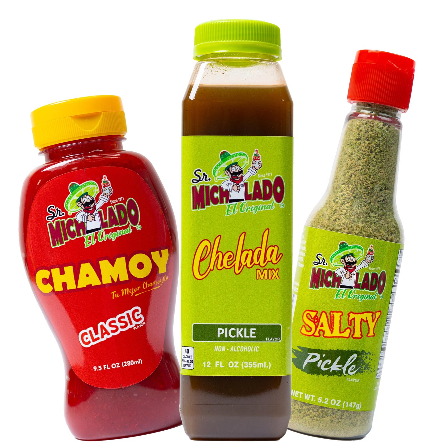 Pickle Chelada Mix Bundle 3pc - Sr. Michelado - 12oz Chelada Mix Pickle, 5.2oz Salty Pickle, 9.5oz Chamoy Classic