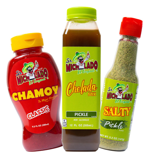 Pickle Chelada Mix Bundle 3pc - Sr. Michelado - 12oz Chelada Mix Pickle, 5.2oz Salty Pickle, 9.5oz Chamoy Classic